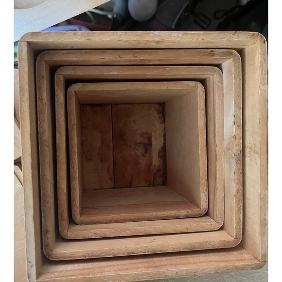 Antique Rustic Wooden Nesting Chicken Rooster Canister Set Of 4 Boxes - Picture 2 of 11